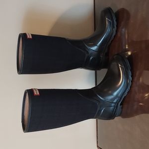 Hunter Arlen Black/Navy Plaid Tall Rain/Winter Wellie Boots Size 8F/7M EU 39